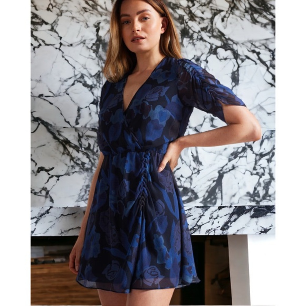 Ted Baker London Blue Black Midi Floral Dress